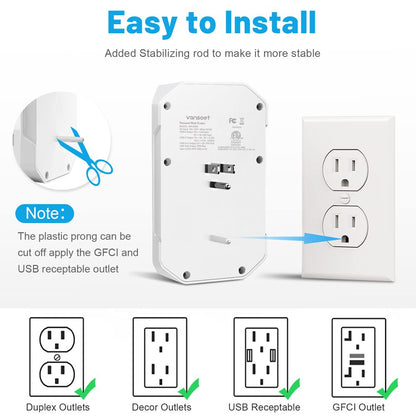 Surge Protector, Outlet Extender with 6 Outlets of 2100 Joules, the indicator light on to show your devices are protected.