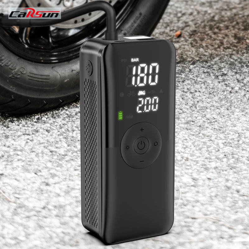 "Compact Electric Air Compressor with Digital Display for Motorcycles, Bicycles, and Outdoor Emergencies - USB Powered"